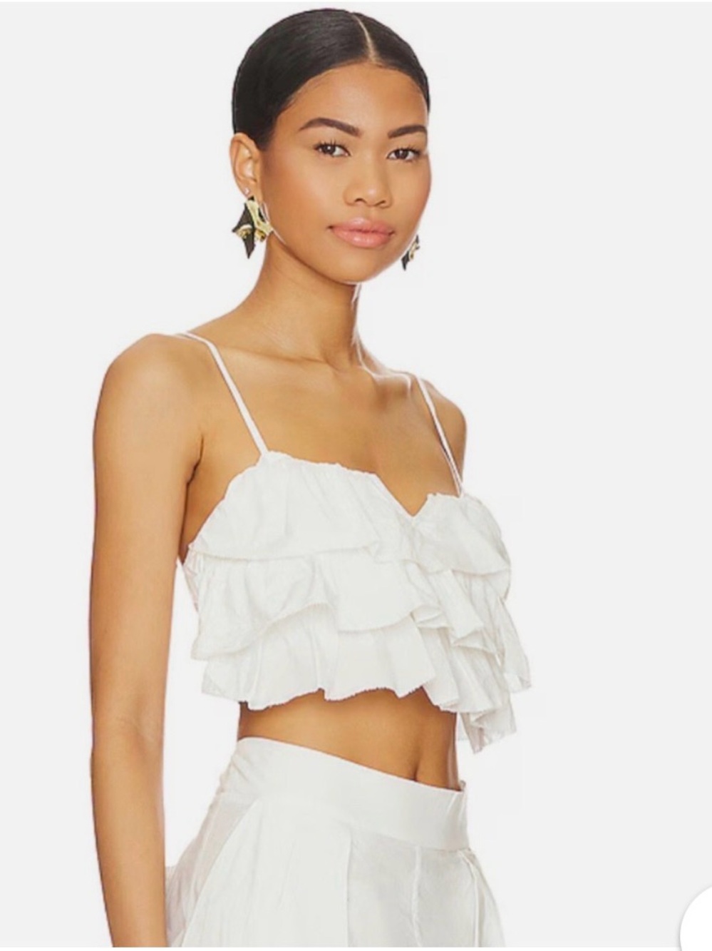 Free People Danielle White Ruffle Cropped Spaghetti Strap Top